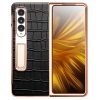 660109466A-2 QIALINO For Samsung Galaxy Z Fold3 Case Crocodile Texture Genuine Leather Kickstand Electroplating Cover with Tempered Glass