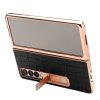 660109466A-3 QIALINO For Samsung Galaxy Z Fold3 Case Crocodile Texture Genuine Leather Kickstand Electroplating Cover with Tempered Glass