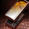 660109466A-6 QIALINO For Samsung Galaxy Z Fold3 Case Crocodile Texture Genuine Leather Kickstand Electroplating Cover with Tempered Glass