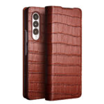QIALINO for Samsung Galaxy Z Fold3 Case Crocodile Texture Genuine Cowhide Leather Flip Phone Cover