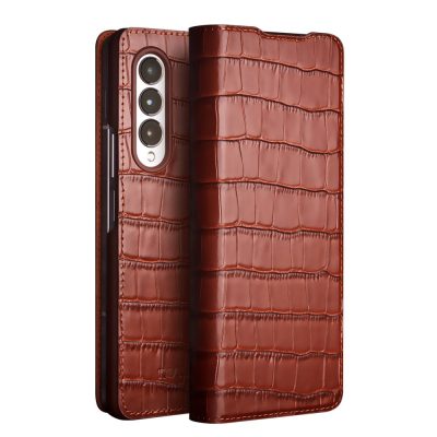 660109467B-1 QIALINO for Samsung Galaxy Z Fold3 Case Crocodile Texture Genuine Cowhide Leather Flip Phone Cover