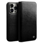 QIALINO For iPhone 14 Pro Max Case Flip Wallet Stand Drop-proof Genuine Leather Phone Cover