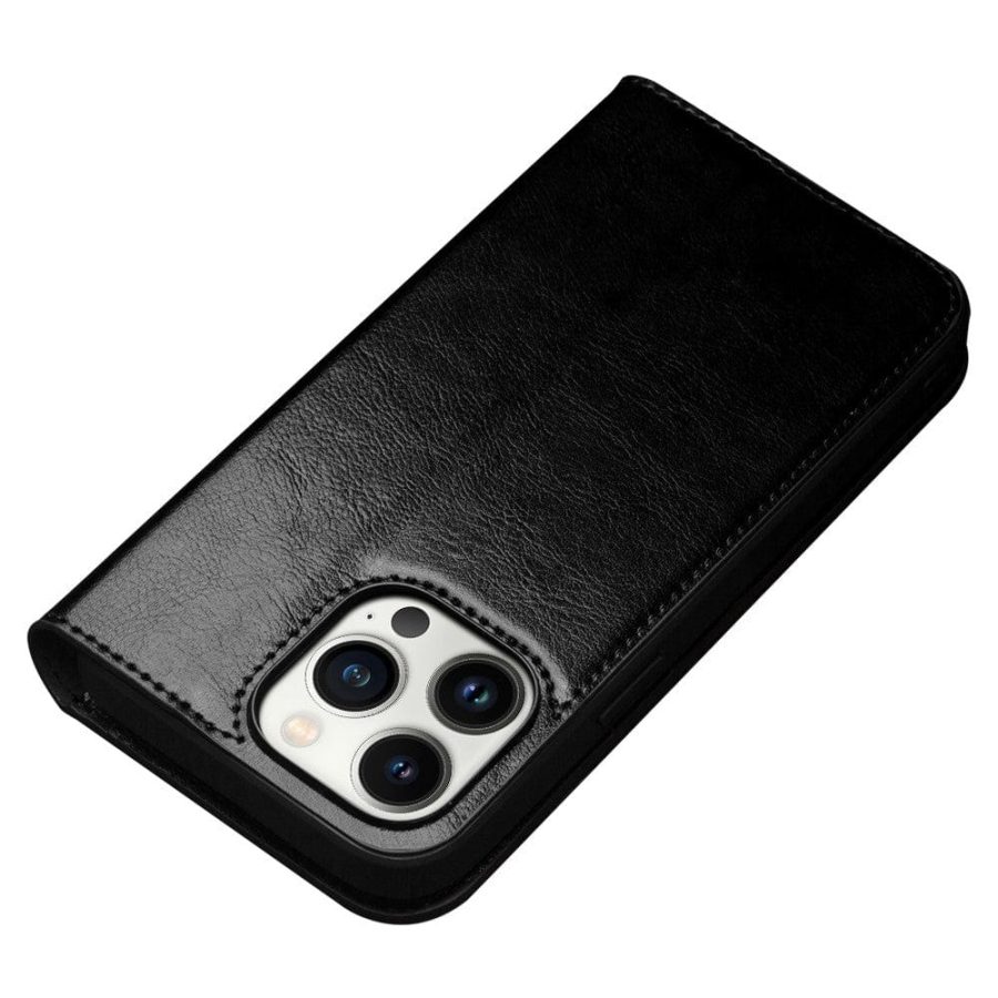 QIALINO For iPhone 14 Pro Max Case Flip Wallet Stand Drop-proof Genuine Leather Phone Cover