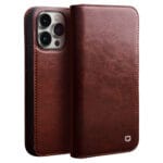 QIALINO For iPhone 14 Pro Max Case Flip Wallet Stand Drop-proof Genuine Leather Phone Cover