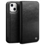 QIALINO For iPhone 14 Plus Case Genuine Leather Flip Stand Wallet Drop-proof Phone Cover
