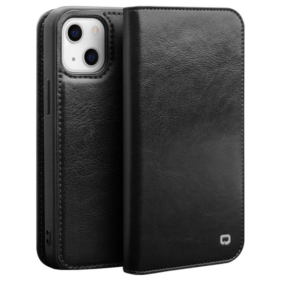 QIALINO For iPhone 14 Plus Case Genuine Leather Flip Stand Wallet Drop-proof Phone Cover
