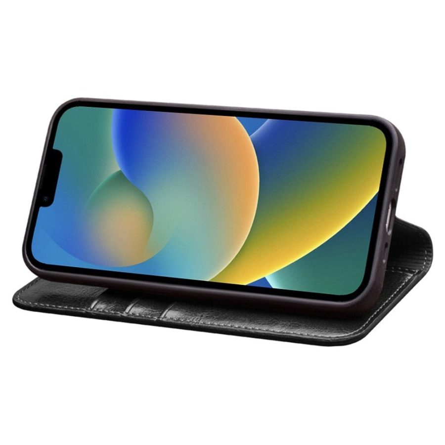 QIALINO For iPhone 14 Plus Case Genuine Leather Flip Stand Wallet Drop-proof Phone Cover