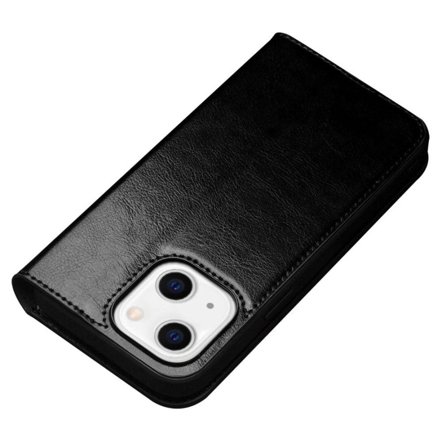 QIALINO For iPhone 14 Plus Case Genuine Leather Flip Stand Wallet Drop-proof Phone Cover