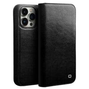QIALINO For iPhone 14 Pro Case Card Holder Genuine Leather Stand Phone Cover