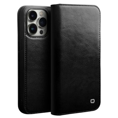 QIALINO For iPhone 14 Pro Case Card Holder Genuine Leather Stand Phone Cover