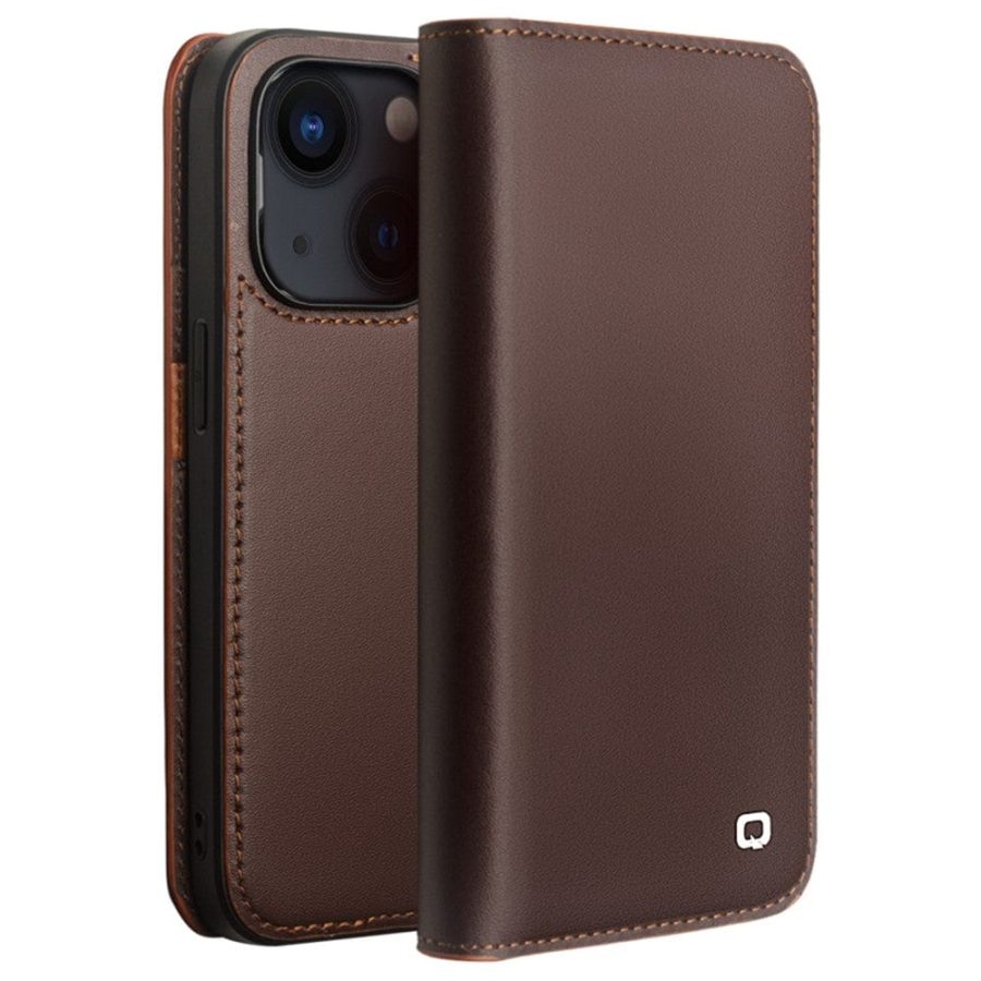 QIALINO For iPhone 14 Plus Case Classic Genuine Leather Wallet Business Phone Cover