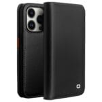 QIALINO For iPhone 14 Pro Max Case Classic Genuine Leather Flip Stand Wallet Phone Cover