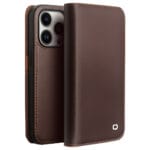 QIALINO For iPhone 14 Pro Max Case Classic Genuine Leather Flip Stand Wallet Phone Cover
