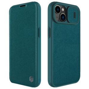 NILLKIN Qin Pro Series for iPhone 14 Plus Case Cloth Texture Sliding Lens Protection PU Leather Phone Holder with Card Holder