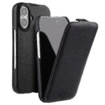 MELKCO For iPhone 16 Flip Case Genuine Leather Vertical Phone Cover | Compatible with MagSafe