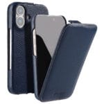 MELKCO For iPhone 16 Flip Case Genuine Leather Vertical Phone Cover | Compatible with MagSafe
