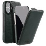 MELKCO For iPhone 16 Flip Case Genuine Leather Vertical Phone Cover | Compatible with MagSafe
