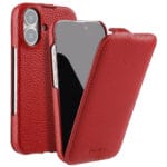 MELKCO For iPhone 16 Flip Case Genuine Leather Vertical Phone Cover | Compatible with MagSafe
