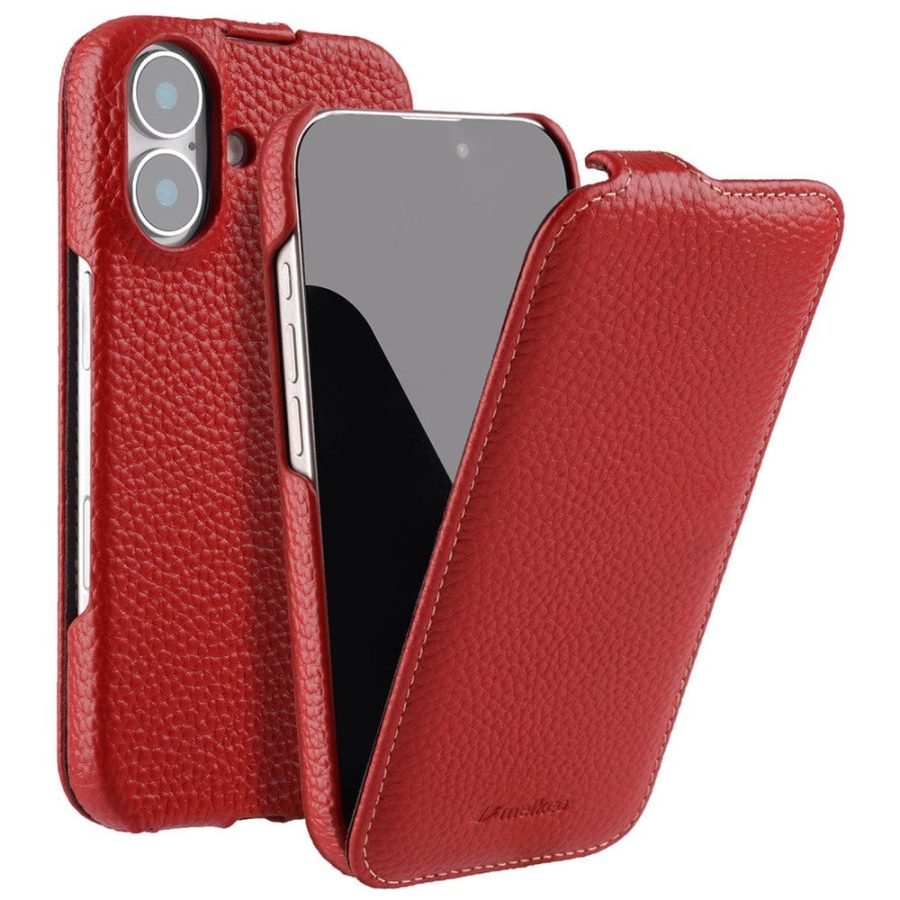 6601106416F-1 MELKCO For iPhone 16 Flip Case Genuine Leather Vertical Phone Cover | Compatible with MagSafe