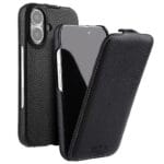 MELKCO For iPhone 16 Plus Flip Case Genuine Leather Vertical Phone Cover | Compatible with MagSafe