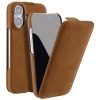 MELKCO For iPhone 16 Plus Flip Case Genuine Leather Vertical Phone Cover | Compatible with MagSafe
