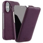 MELKCO For iPhone 16 Plus Flip Case Genuine Leather Vertical Phone Cover | Compatible with MagSafe
