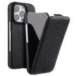 MELKCO For iPhone 16 Pro Flip Case Genuine Leather Vertical Phone Cover | Compatible with MagSafe