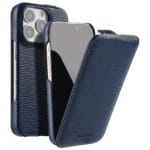 MELKCO For iPhone 16 Pro Flip Case Genuine Leather Vertical Phone Cover | Compatible with MagSafe