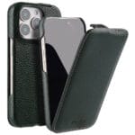 MELKCO For iPhone 16 Pro Flip Case Genuine Leather Vertical Phone Cover | Compatible with MagSafe