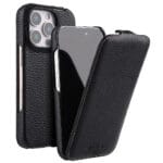 MELKCO For iPhone 16 Pro Max Flip Case Genuine Leather Vertical Phone Cover | Compatible with MagSafe