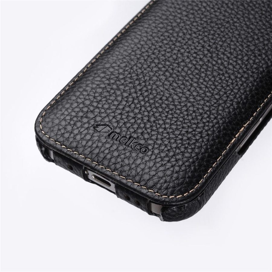 6601106419A-3 MELKCO For iPhone 16 Pro Max Flip Case Genuine Leather Vertical Phone Cover | Compatible with MagSafe