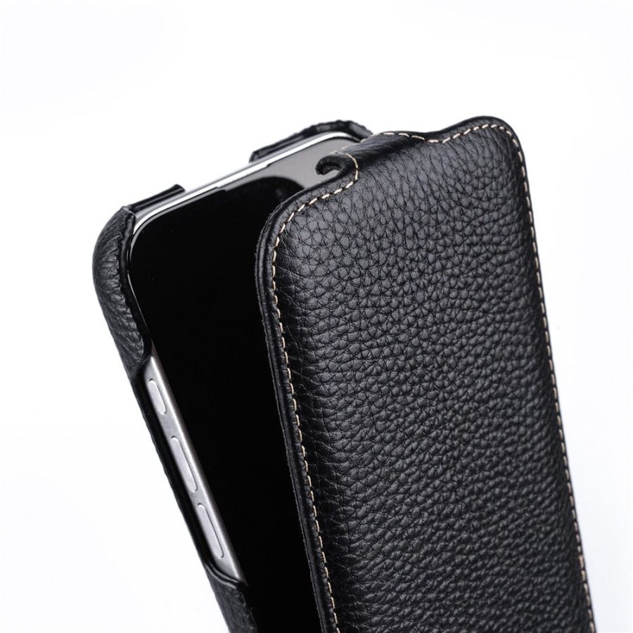 6601106419A-4 MELKCO For iPhone 16 Pro Max Flip Case Genuine Leather Vertical Phone Cover | Compatible with MagSafe