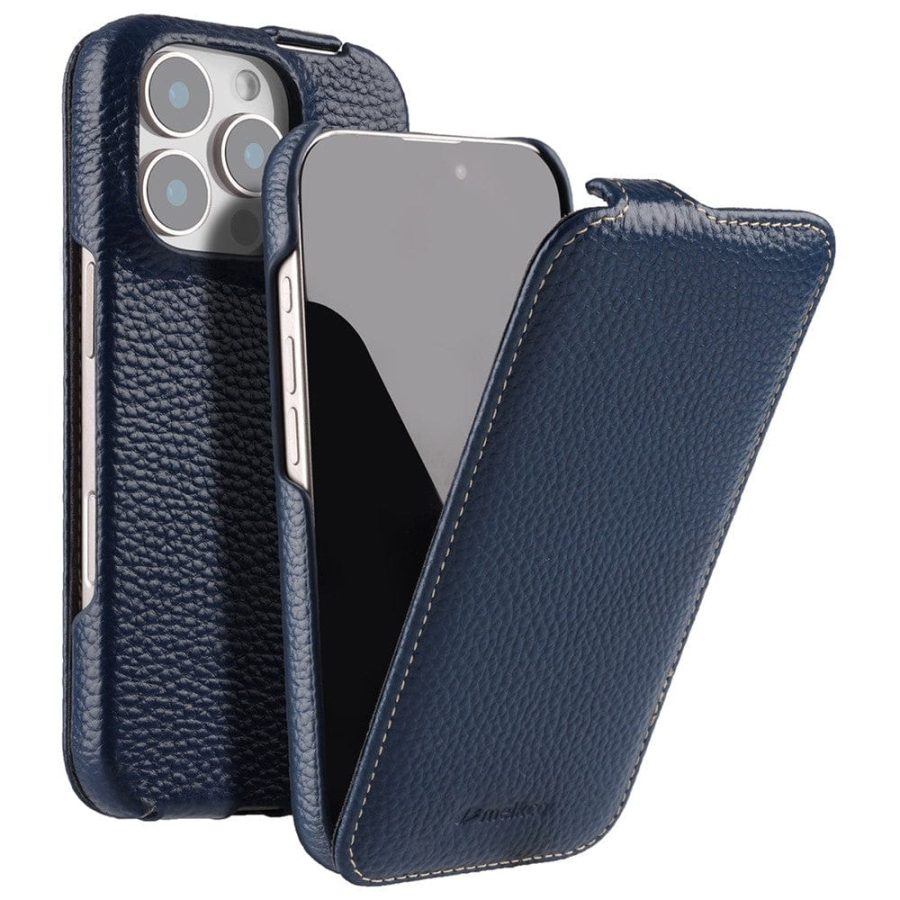 6601106419C-1 MELKCO For iPhone 16 Pro Max Flip Case Genuine Leather Vertical Phone Cover | Compatible with MagSafe