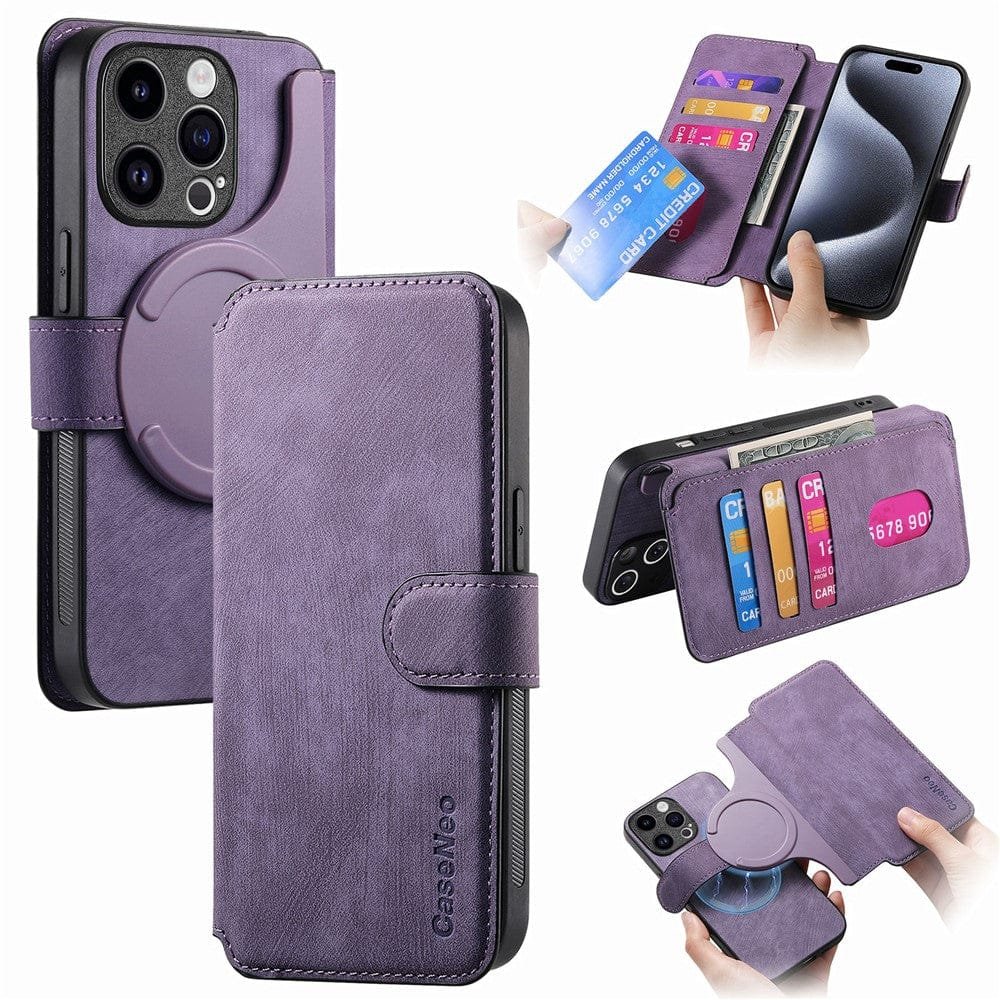CASENEO MW-03 For iPhone 15 Pro Case Magnetic Detachable Wallet Leather Flip Phone Cover - Image 19