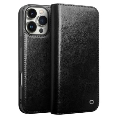 QIALINO For iPhone 16 Pro Max Case Card Holder Genuine Leather Stand Phone Cover