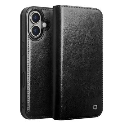 QIALINO For iPhone 16 Plus Case Card Holder Genuine Leather Stand Phone Cover