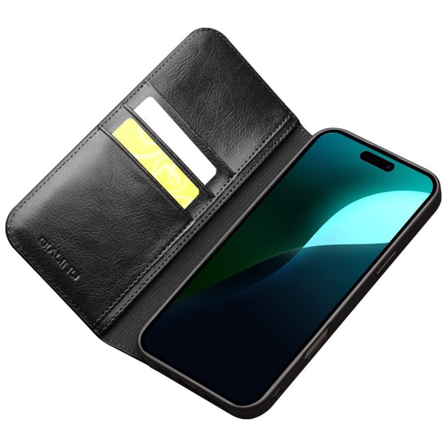 QIALINO For iPhone 16 Plus Case Card Holder Genuine Leather Stand Phone Cover