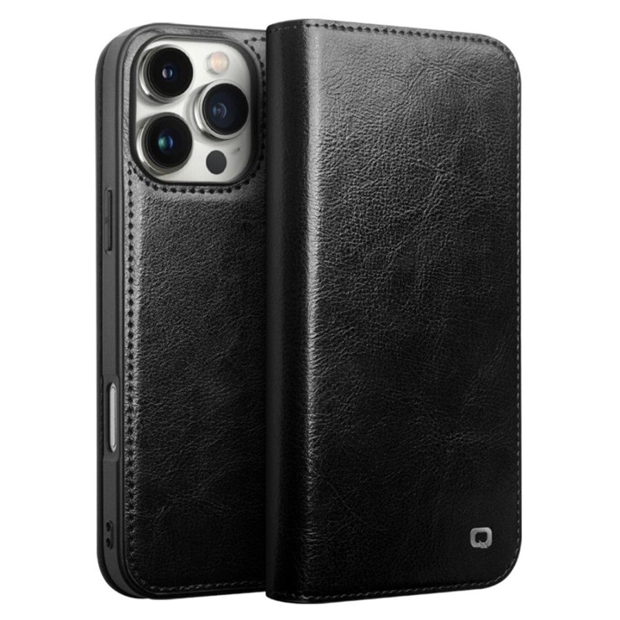 QIALINO For iPhone 16 Pro Case Genuine Leather Phone Cover with Card Holder