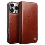 QIALINO For iPhone 16 Pro Case Genuine Leather Phone Cover with Card Holder