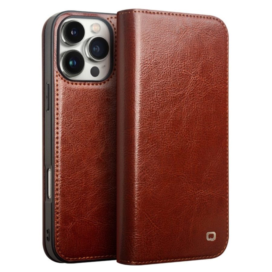 QIALINO For iPhone 16 Pro Case Genuine Leather Phone Cover with Card Holder