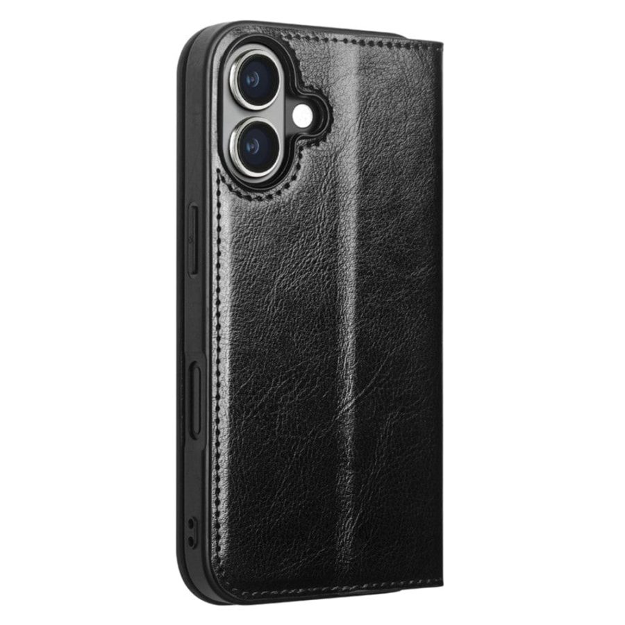 QIALINO For iPhone 16 Case Genuine Leather Card Holder Stand Flip Phone Cover