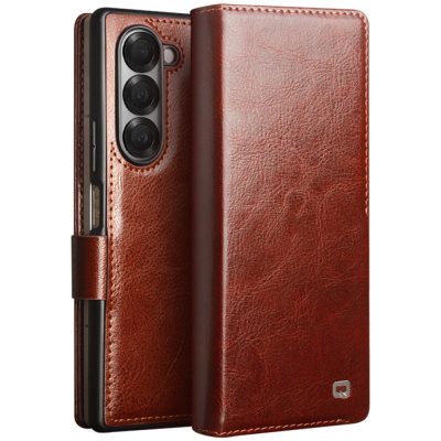 6601111819A-1 QIALINO For Samsung Galaxy Z Fold6 Wallet Case Waxy Genuine Leather Magnetic Closure Flip Phone Cover