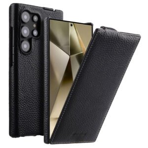 MELKCO For Samsung Galaxy S24 Ultra Case Vertical Flip Genuine Leather Phone Cover