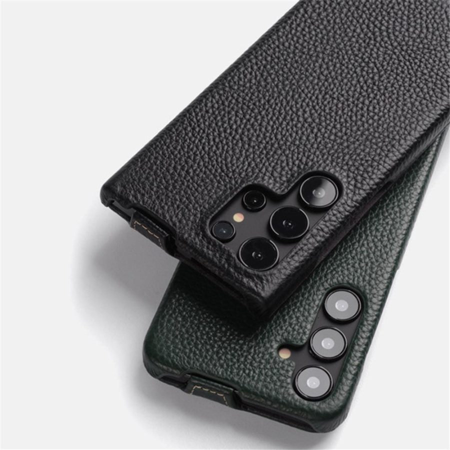 6601113639A-3 MELKCO Bovine Genuine Leather Case for Samsung Galaxy S24 Ultra Vertical Flip Cover