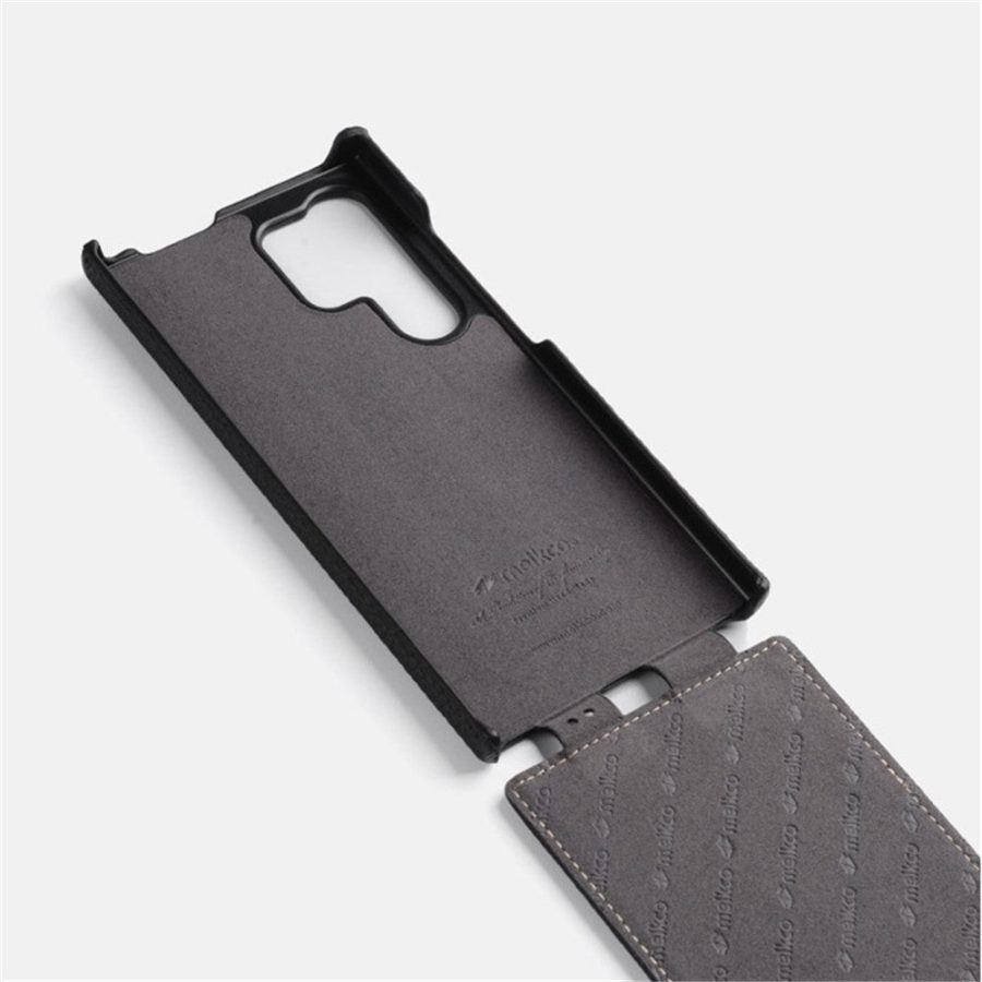 6601113639A-4 MELKCO Bovine Genuine Leather Case for Samsung Galaxy S24 Ultra Vertical Flip Cover