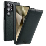 MELKCO Bovine Genuine Leather Case for Samsung Galaxy S24 Ultra Vertical Flip Cover