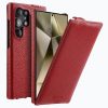 6601113639F-1 MELKCO Bovine Genuine Leather Case for Samsung Galaxy S24 Ultra Vertical Flip Cover