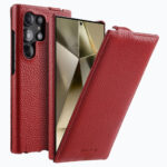MELKCO Bovine Genuine Leather Case for Samsung Galaxy S24 Ultra Vertical Flip Cover