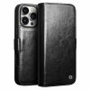 QIALINO For iPhone 16 Pro Case Genuine Leather Wallet Magnetic Closure Phone Cover