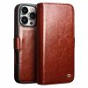 QIALINO For iPhone 16 Pro Case Genuine Leather Wallet Magnetic Closure Phone Cover